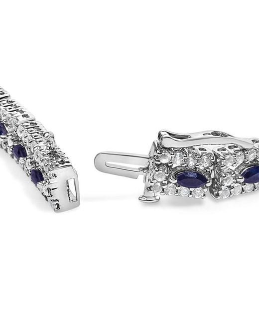 Haus of Brilliance Metallic Sterling Dark Sapphire And Topaz Marquise Floral Art Deco Link Bracelet