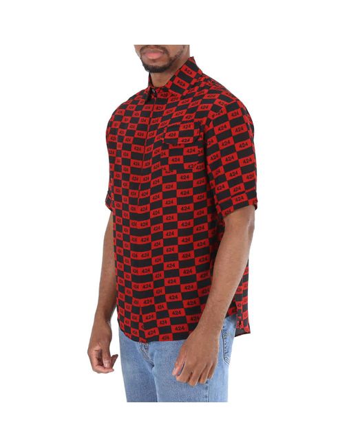 424 Red Short-sleeve Repeat Logo Shirt for men
