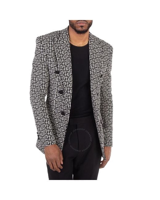 Balmain Gray Oversized Monogrammed Blazer, Brand Size 48 (Us for men
