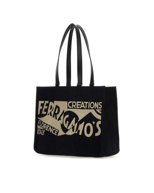 Ferragamo Black Canvas Shopping Bag