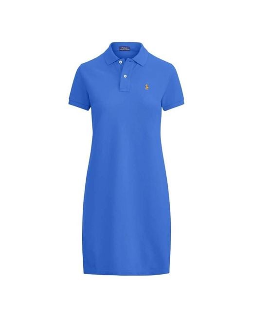 Polo Ralph Lauren Blue Embroidered-Pony Polo Dress