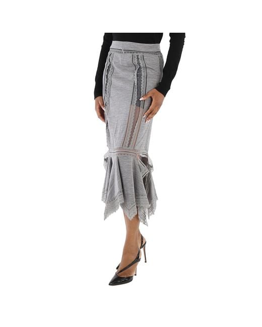 Burberry Gray Ladies Cloud Chantilly Lace And Wool Jersey Skirt, Brand Size 8 (Us