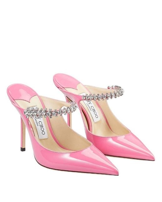 Jimmy Choo Pink Bing 100 Patent Leather Mules, Brand Size 34 Us