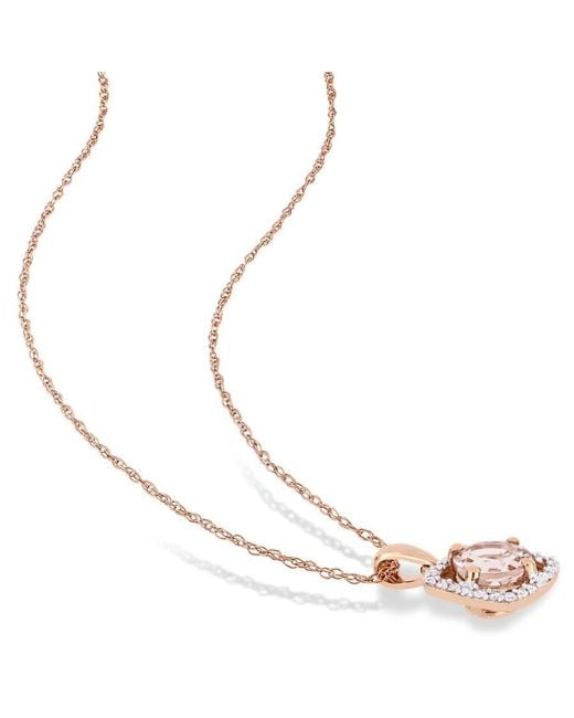 Amour Metallic Morganite And 1/10 Ct Tw Diamond Floating Halo Necklace