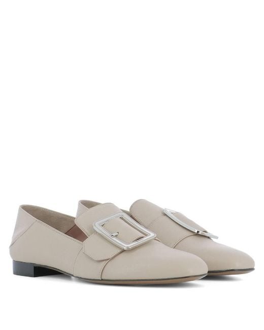 Bally Gray Janelle Buckle Leather Loafers, Brand Size 37.5 Us