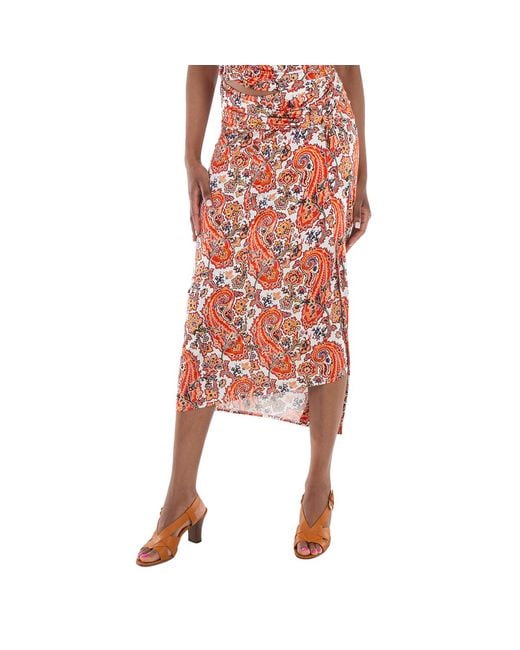 Rabanne Red Cachemire Creme Paisley Jupe Skirt, Brand Size 36 Us