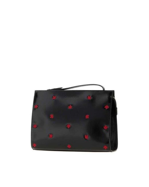 DSquared² Black Leather Maple Leaf Clutch M002 for men