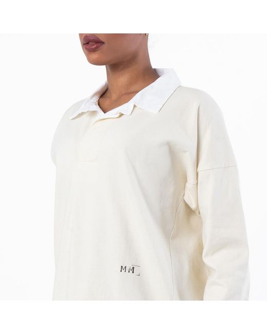 Maison Margiela White Logo Embroidered Long-Sleeved Polo Shirt