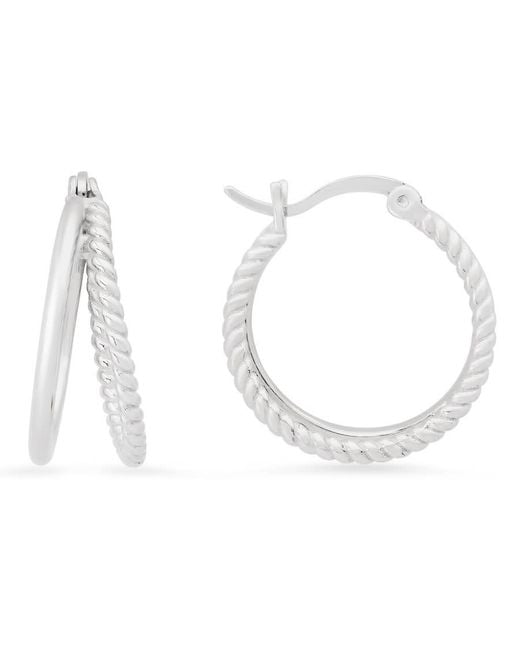 Kylie Harper White Sterling Twisted Rope Double Hoop Earrings