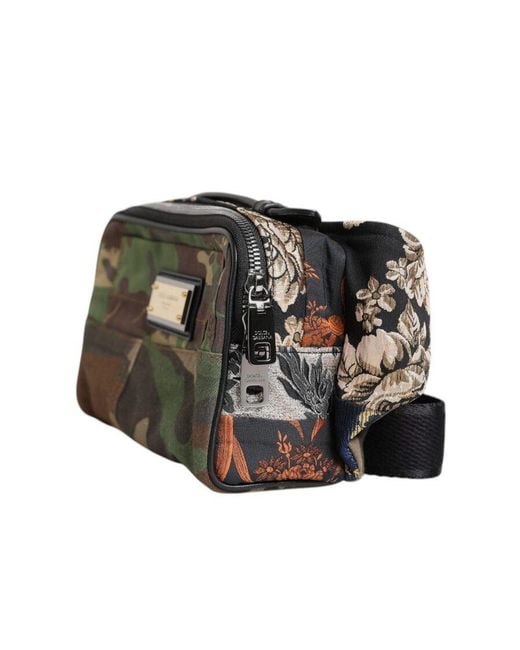 Dolce & Gabbana Black Camouflage Patchwork Logo Waist Fanny Pack Bag Cotton Leather Viscose for men