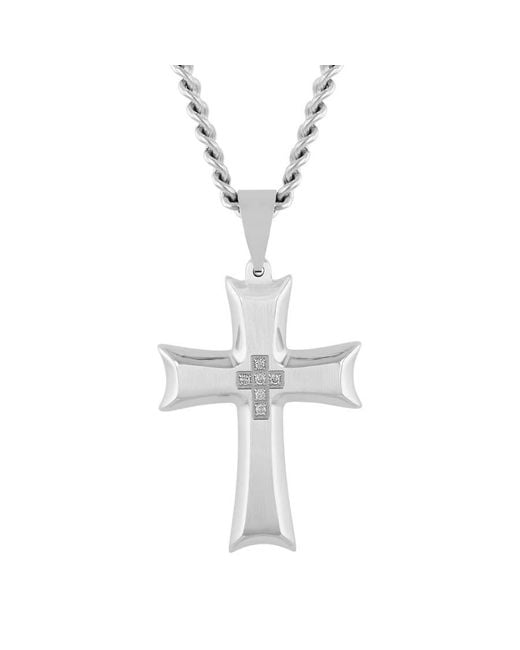 Robert Alton Metallic 1/20 Ctw Celtic Stainless Steel Cross Pendant With Diamonds for men