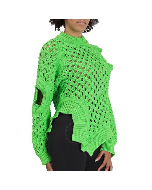 Stella McCartney Green Fluo Oversized Textured Mesh Sweater