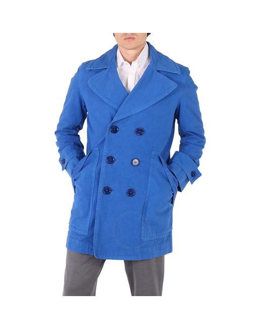 Burberry Blue Warm Royal Double-breasted Cotton Peacoat for men