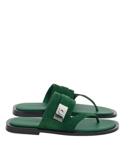 Ferragamo Green Dickens Suede Thong Sandals for men