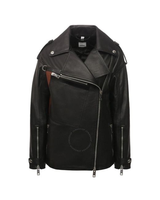 Burberry Black Stonefield Pocket Detail Leather Biker Jacket
