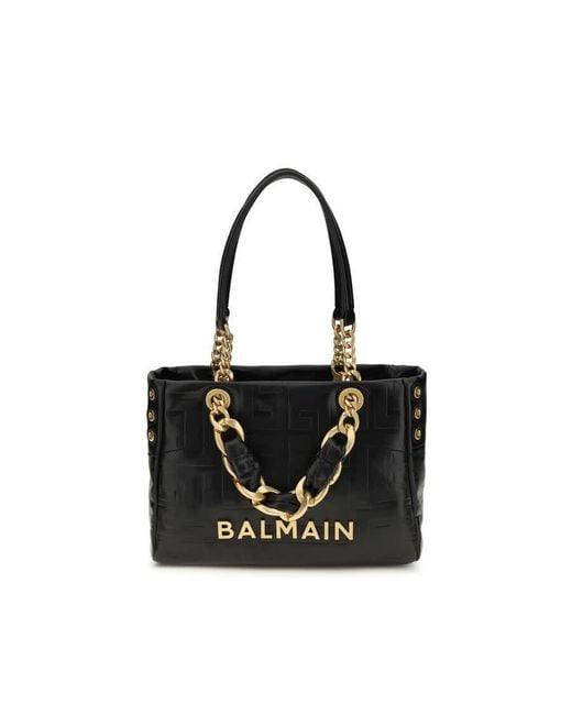 Balmain Black Embossed Logo Leather Shoulder Bag