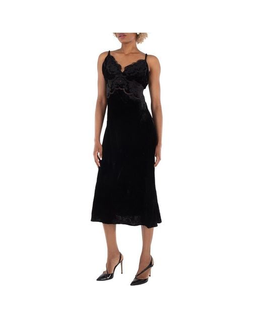Farm Rio Black Ladies Richelieu Velvet Slip Dress
