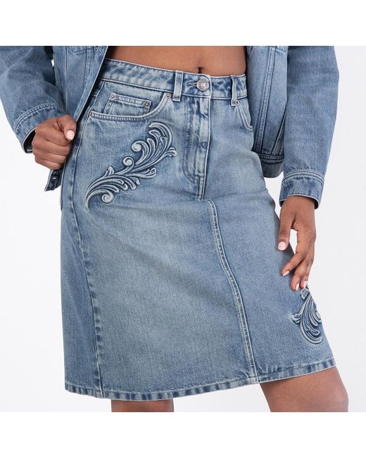 Versace Blue Barocco A-Line Midi Denim Skirt, Brand Size 42 Us