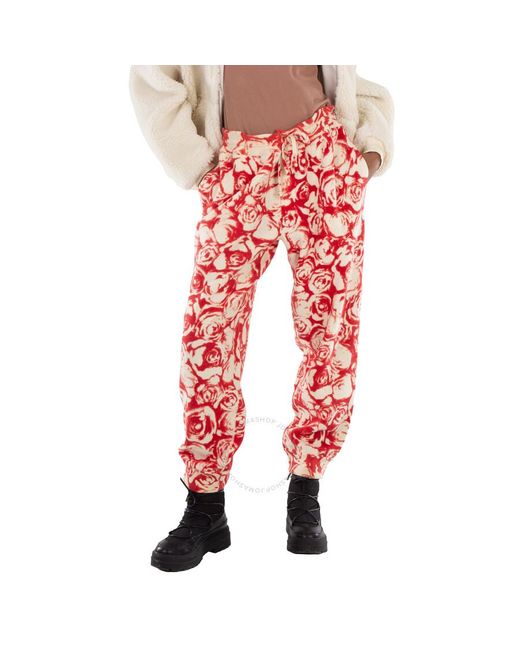 Burberry Red All Over Rose Print Wool Jogging Pants