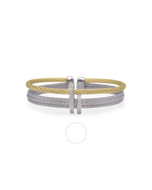 Alor White Grey & Yellow Cable Double Arch Over Twist Cuff With 18k Gold & Diamonds