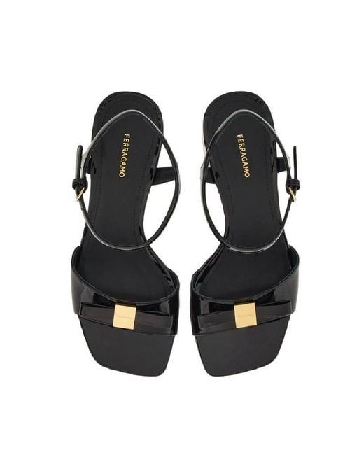 Ferragamo Black Platform Sandal With Mini Bow