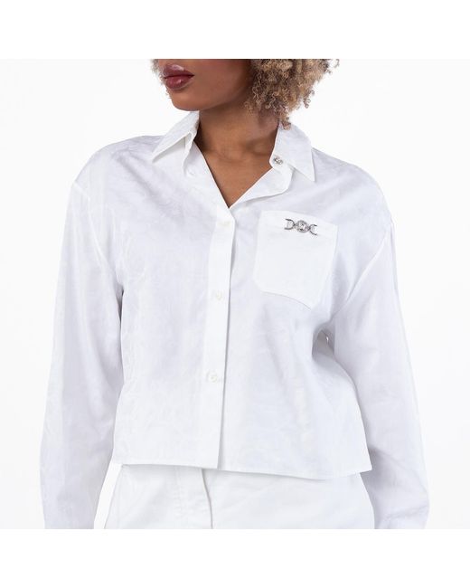 Versace White Barocco Jacquard Cropped Shirt, Brand Size 38 Us