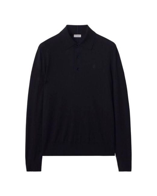 Burberry Blue Logo Embroidered Long-Sleeved Polo Shirt for men