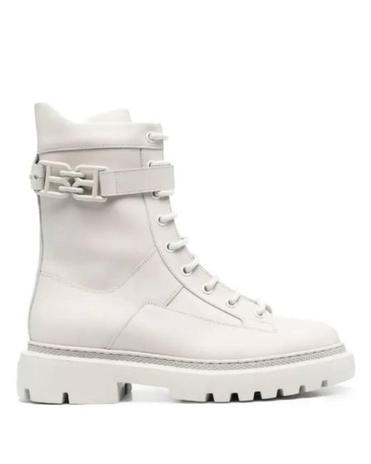 Bally White Gioele Leather Ankle Boots, Brand Size 37 Us