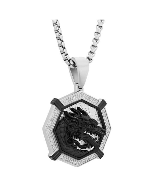 Robert Alton Black 1/4Ctw Diamond Stainless Steel With Finish Dragon Pendant for men