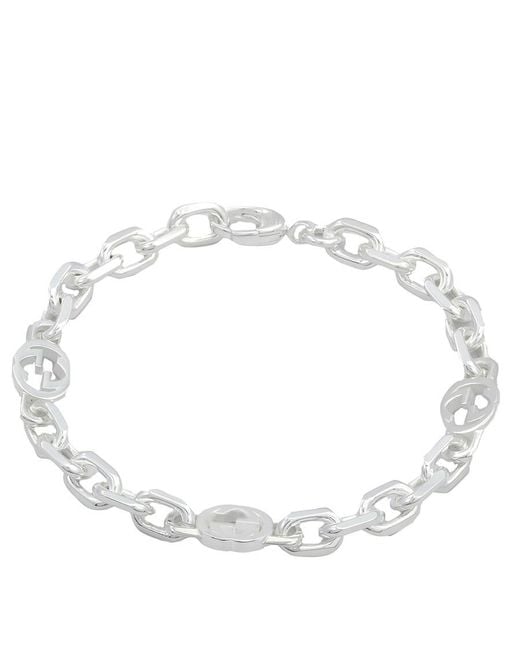 Gucci Metallic Interlocking G Motif Sterling Bracelet, Size 19 for men