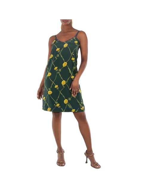 Burberry Green Dandelion Print Silk Dress, Brand Size 10 (Us
