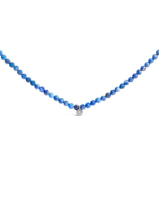 Haus of Brilliance Blue Sterling Diamond Accent Lapis Bead Station Necklace