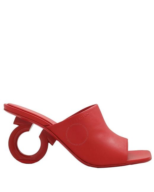 Ferragamo Red Ladies Nappa Astro 70 Elinda Slide Sandals
