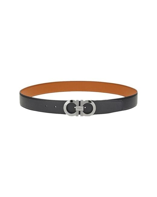 Ferragamo Brown Gancini Buckle Reversible Leather Belt for men