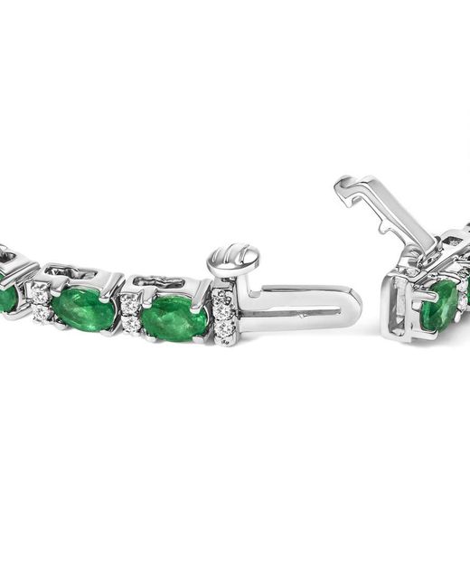 Haus of Brilliance Metallic 14K Alternating Oval Emerald And Diamond Tennis Bracelet