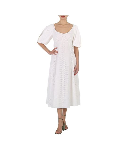 KENZO White Ladies Off Broderie Anglais Embroidered Midi Dress, Brand Size 36 (Us