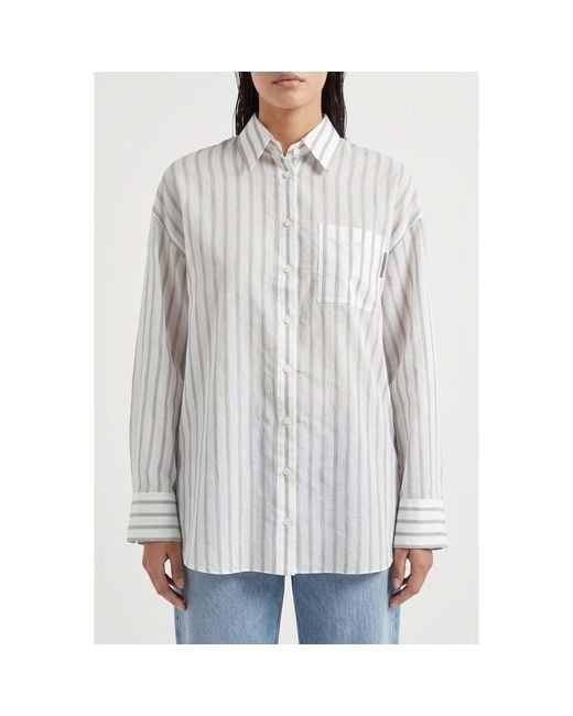 Brunello Cucinelli Gray Striped Oversized Shirt