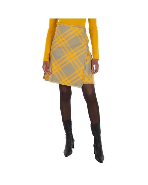 Burberry Yellow Check-Pattern Frayed Skirt, Brand Size 6 (Us