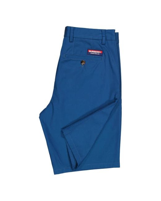 Burberry Blue Dark Cerulean Shibden Logo Applique Shorts for men