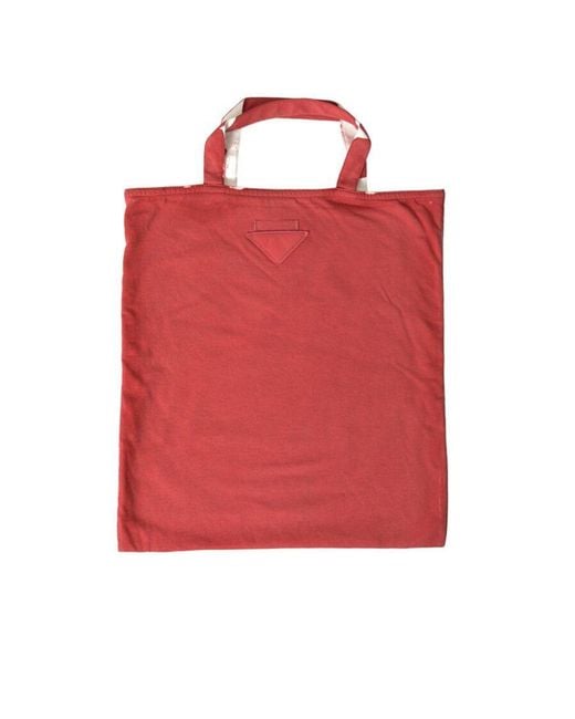 Prada Red Jersey Fabric Logo Shoulder Shopping Tote Bag And