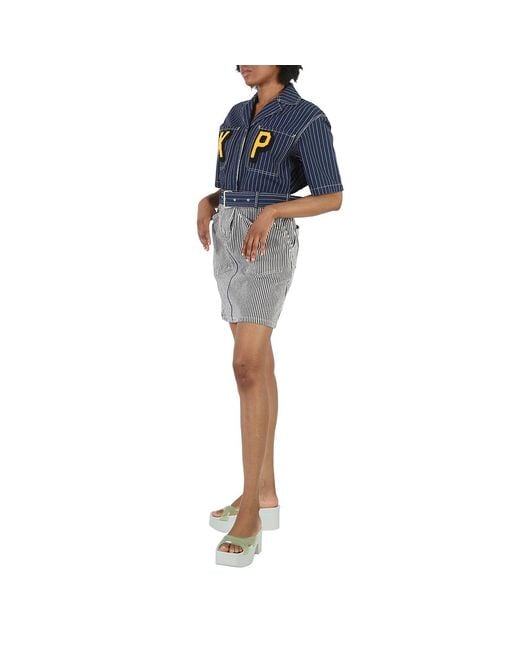 KENZO Blue Ladies Rinse Denim Paris Striped Shirt Dress
