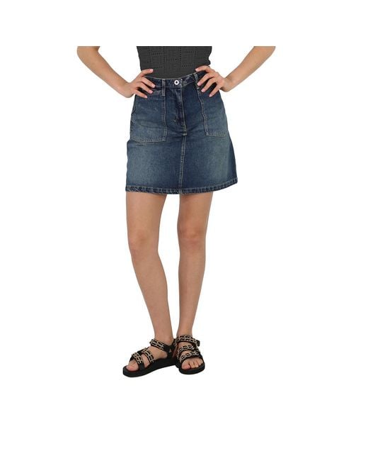 KENZO Blue Dark Stone Denim Flared Mini Skirt, Waist