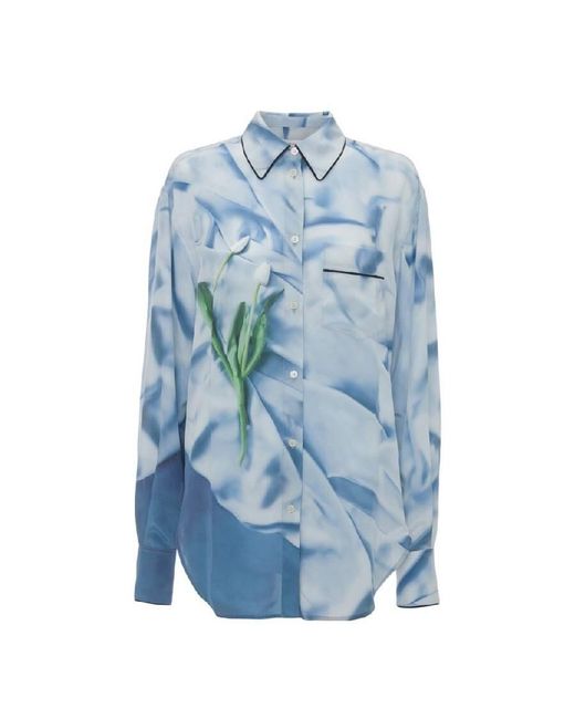 Victoria Beckham Blue Floral Satin Pyjama Shirt, Brand Size 6 (Us