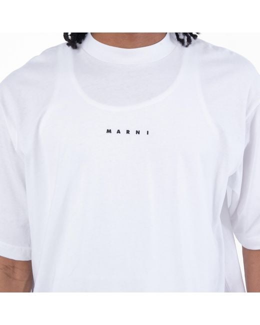 Marni White Organic Cotton Jersey Logo T-Shirt for men