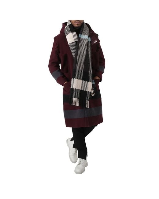 Burberry Black Jumbo Check Wool Fringed Scarf