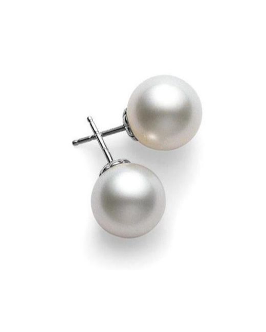 Mikimoto White South Sea Stud Earrings 10mm A+ Grade White Gold