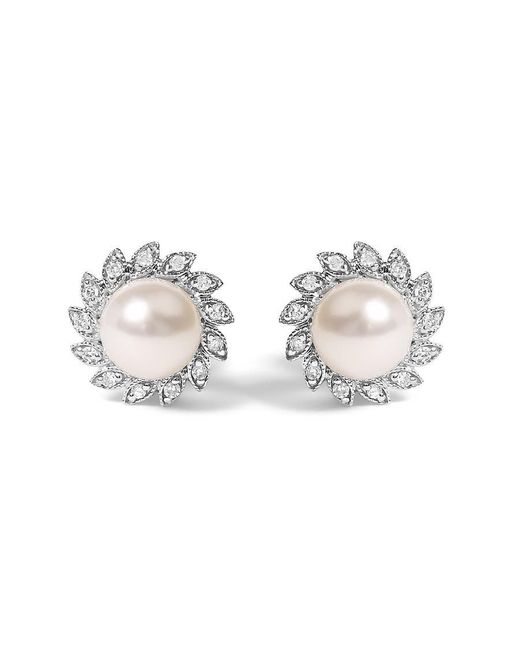 Haus of Brilliance Metallic 10K Heirloom-Style Pearl And Diamond Accent Halo Stud Earrings (I-J Color, I1-I2 Clarity)