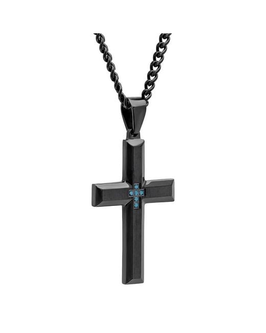 Robert Alton Black 1/20 Ctw Stainless Steel Finish Diamond Cross Pendant for men