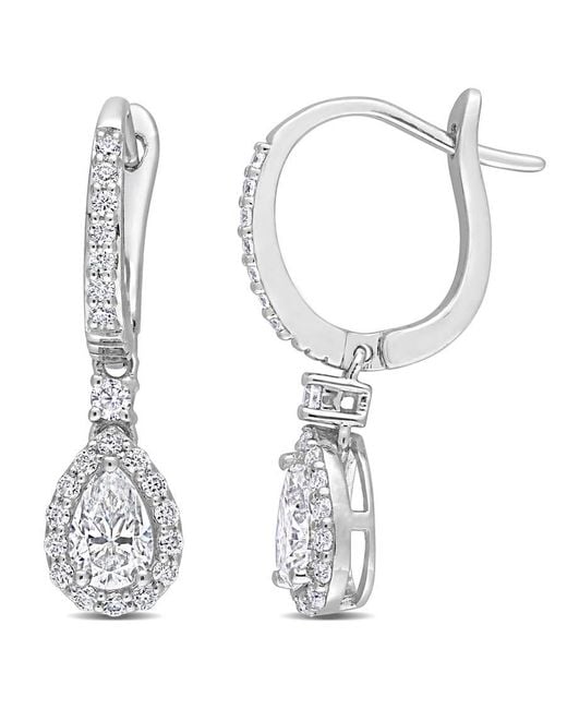 Amour White 1 3/8 Ct Dew Created Moissanite Teardrop Halo Drop Earrings