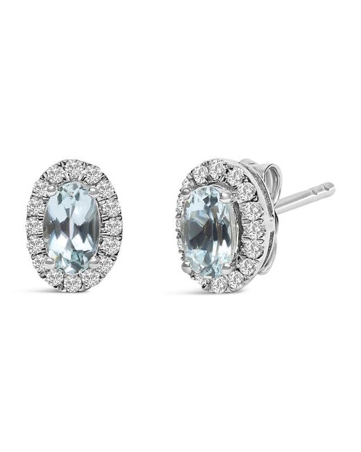 Haus of Brilliance Metallic 10K 5X3 Mm Oval Aquamarine And Diamond Halo Stud Earrings (I-J Color, I1-I2 Clarity)